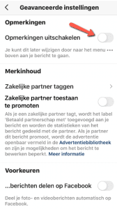 Opmerkingen uitschakelen Instagram