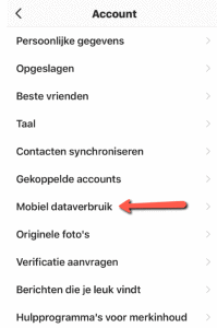 Mobiel datagebruik instellen op Instagram