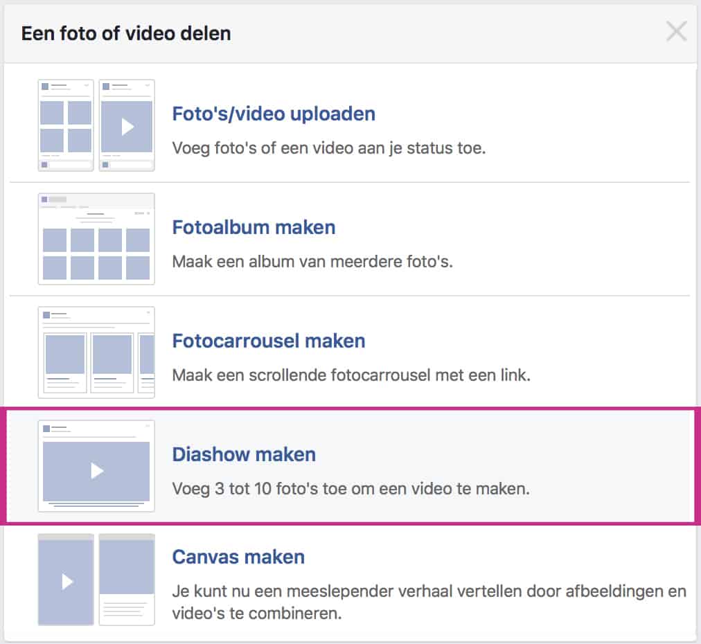 Facebook video Diashow
