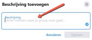 Beschrijving Facebookgroep toebvoegen