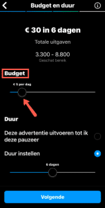 Budget instellen Instagram advertentie