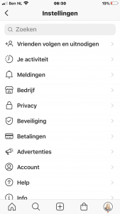 Instellingen Instagram