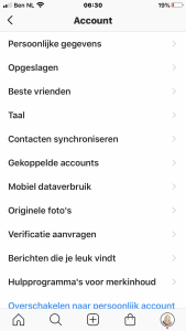 Accountinstellingen Instagram