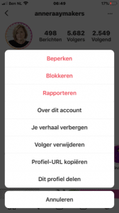 Instagram account beperken blokkeren of rapporteren