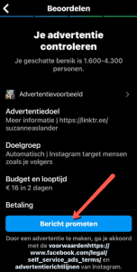 Knop Bericht promoten Instagram adverteren