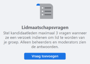 Lidmaatschapsvraag toevoegen Facebookgroep