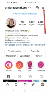 Standaard antwoorden maken Instagram menu