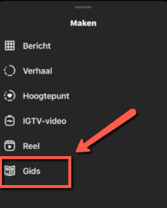 Gids maken op Instagram knop