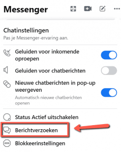 Instelling Berichtverzoeken Facebook