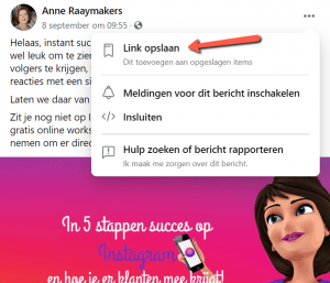 Facebook post opslaan