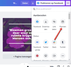Knop inplannen social media post op Canva
