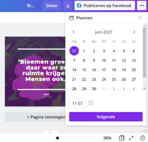 Social media post inplannen Canva datum selecteren