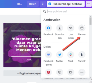 Knop social media post inplannen Canva