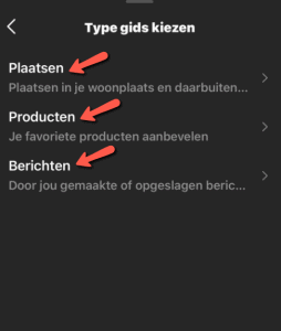 Instagram type gidsen instellen