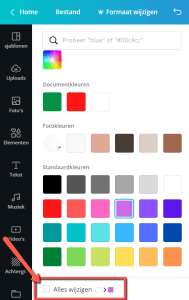Kleur in een keer wijzigen in Canva