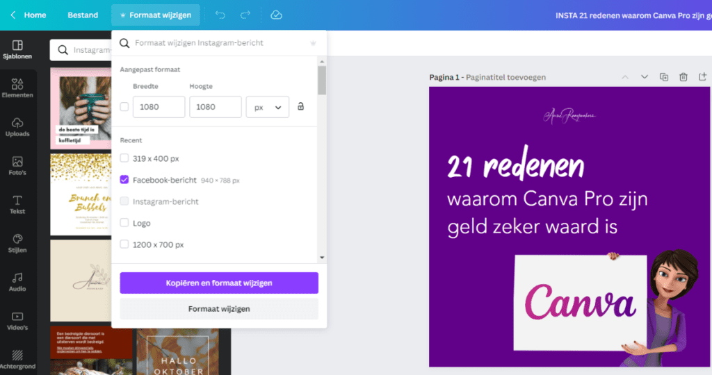 Formaat wijzigen Canva