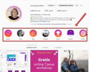 Instagram stories voorbeeld hoogtepunten