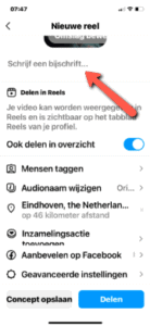 Bijschrift Instagram Reel toevoegen