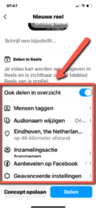 Instellingen bij Reels