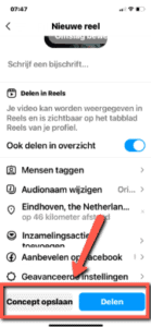 Concept opslaan Instagram Reel