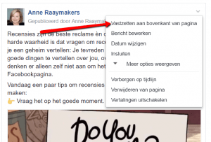 Facebook bericht vastzetten