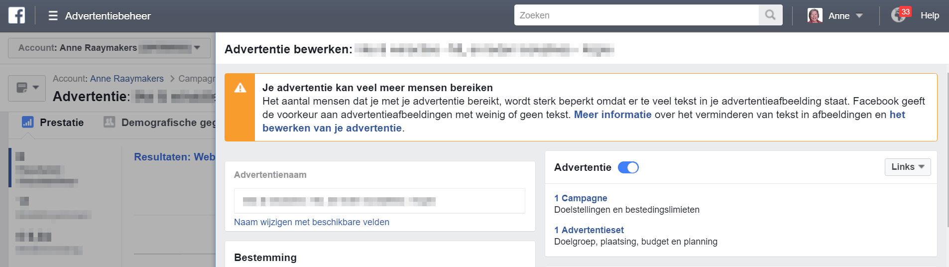 te veel tekst op advertentie afbeelding